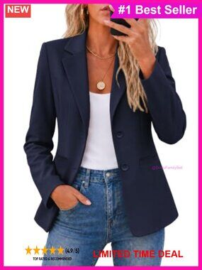 Women's Full Lined Open Front Blazer Business Casual Suit Jacket